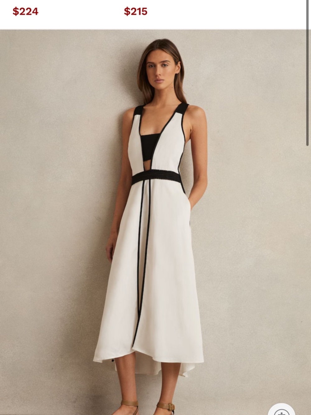 Reiss White and Black Panel Midi Dress